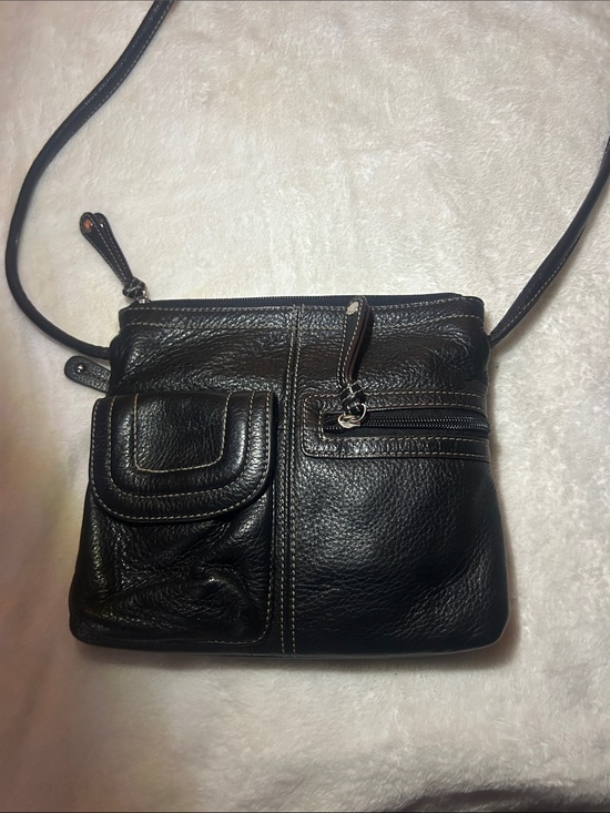 Tignanello Accessories - Black Leather Crossbody Bag with Front Pockets